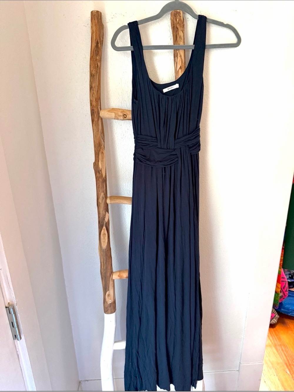 Bailey 44 Navy Sleeveless Grecian Stretch Knit Maxi Dress with Woven Waist Small